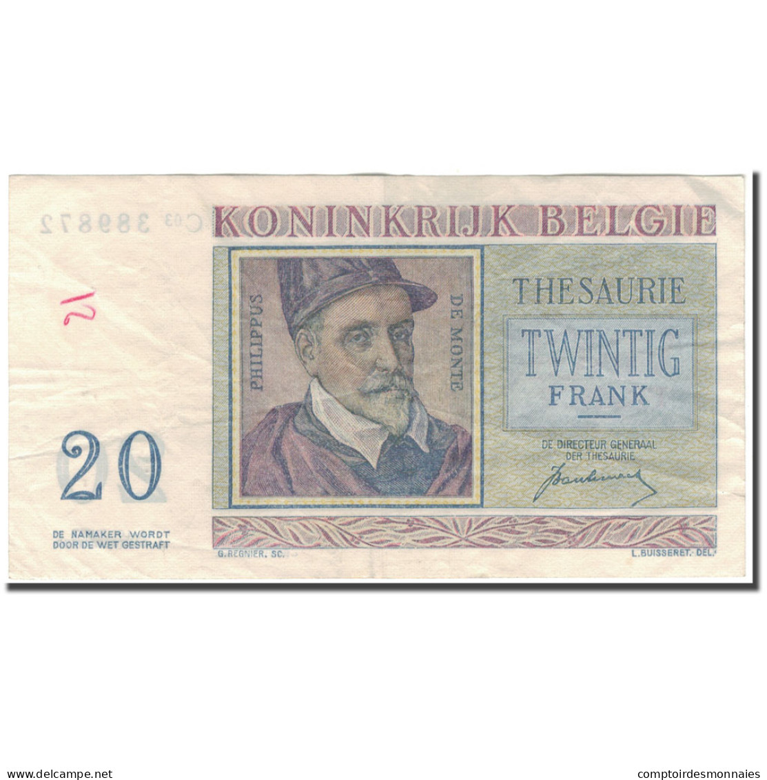 Billet, Belgique, 20 Francs, 1950-07-01, KM:132a, TTB - 20 Franchi