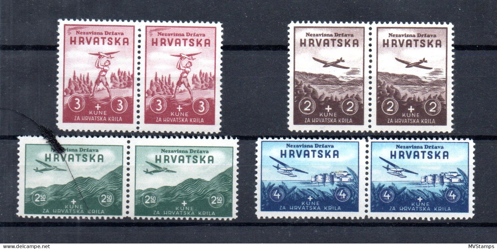 Croatia 1942 Set Aviation/Flugzeug Stamps (Michel 70/73) In Pairs MNH - Croatie