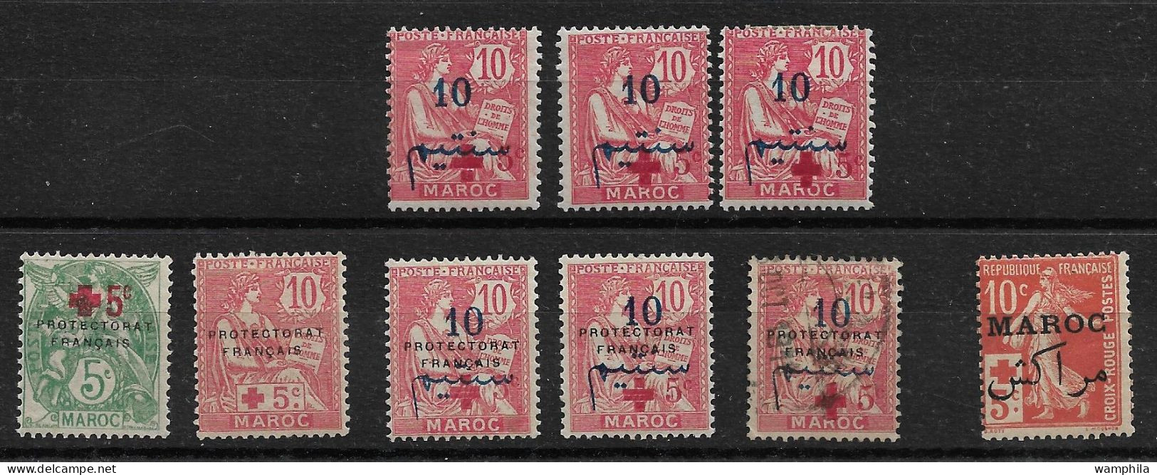 Maroc Croix-Rouge Entre N°55 Et 62.Différentes Variantes. - Used Stamps