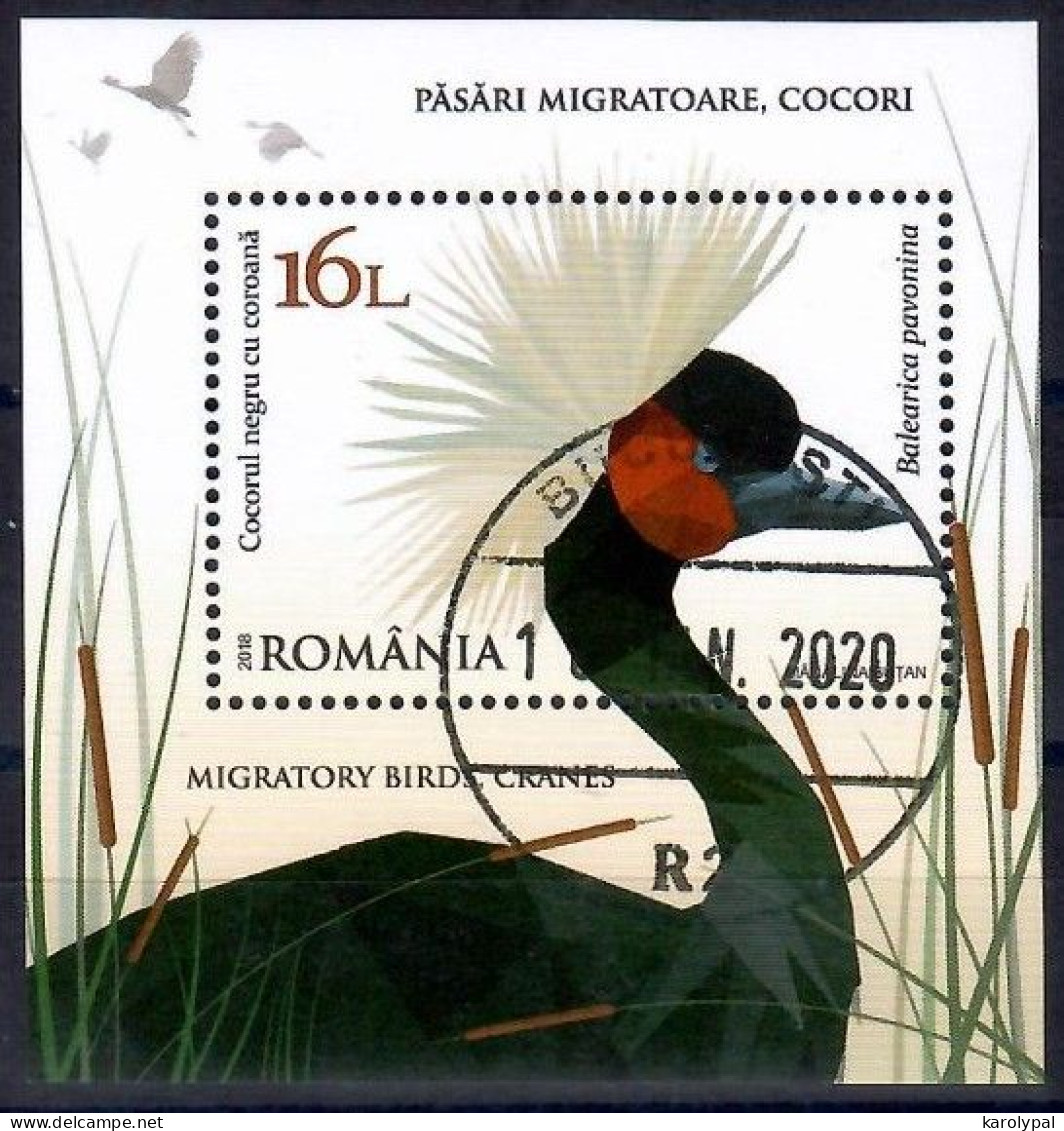 Romania, 2018 CTO, Mi.bl.  Nr. 718,     Black Crowned Crane (Balearica Pavonina) - Gebraucht