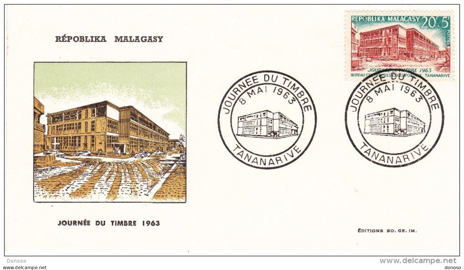 MADAGASCAR 1963 FDC  YVERT 379, Michel 494 JOURNEE DU TIMBRE - Madagascar (1960-...)