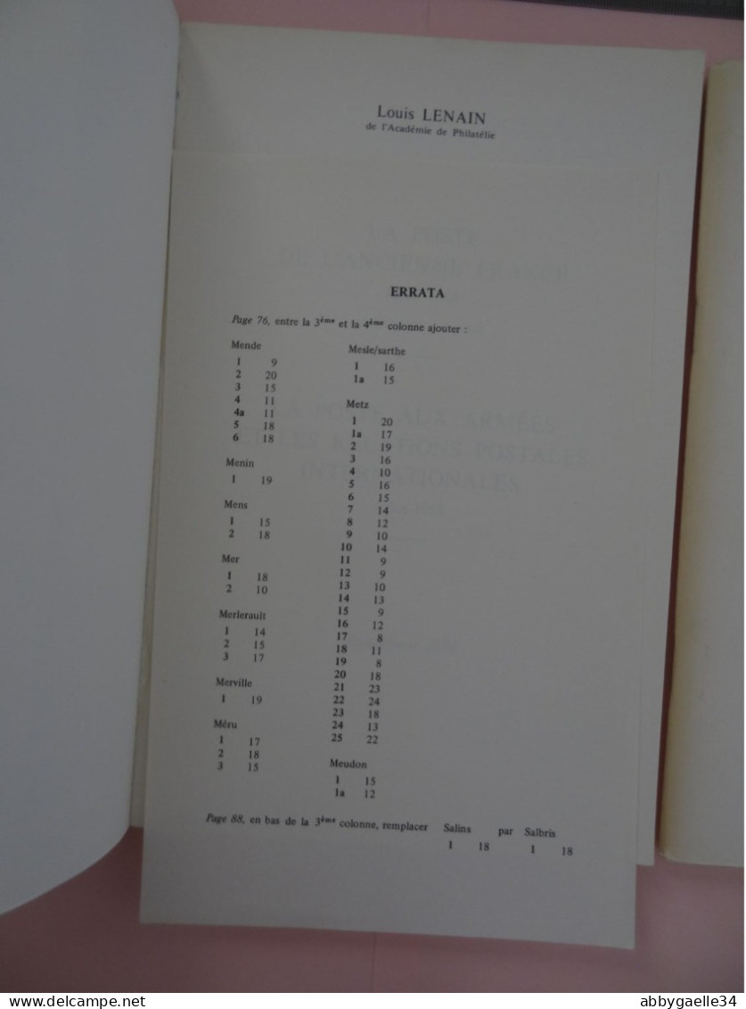 La Poste de l'Ancienne France des origines à 1791 par Louis LENAIN Arles 1965 et 3 suppléments