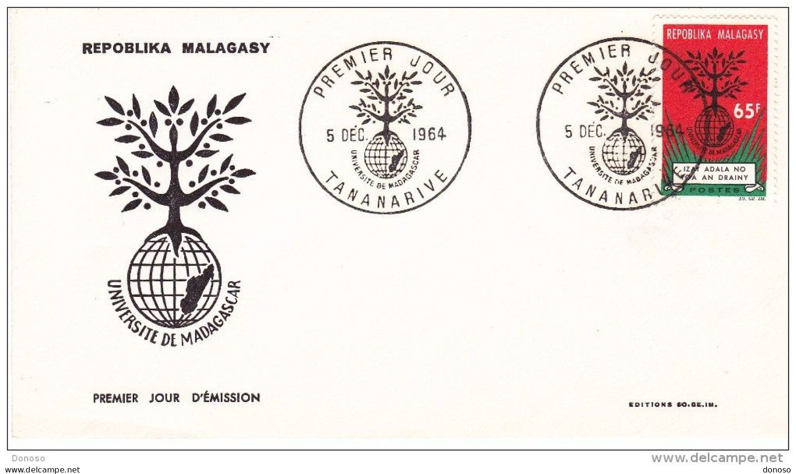 MADAGASCAR 1964 Université De Madagascar Cachet Premier Jour Illustré YVERT 400, Michel 527 - Madagascar (1960-...)