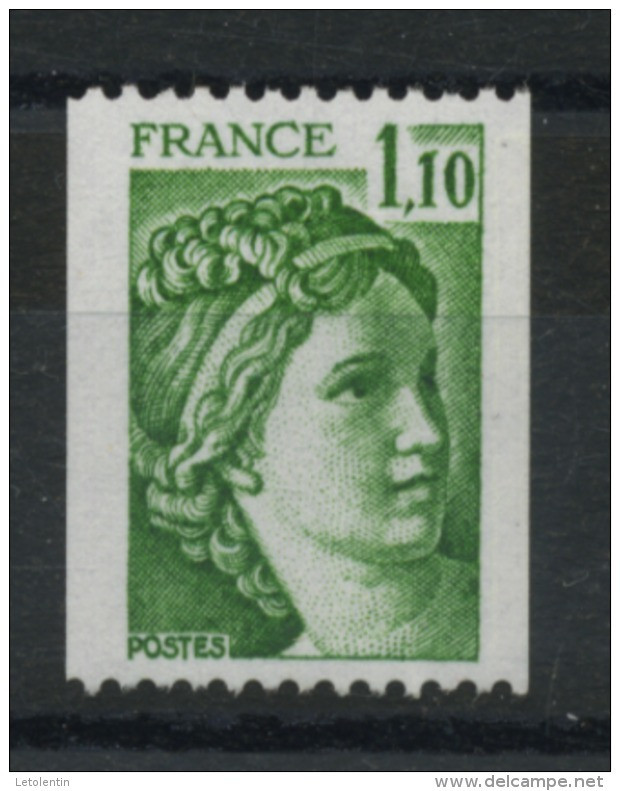 FRANCE -  1F10 Vert SABINE N° ROUGE AU DOS  -  N° Yvert 2062a** PAPIER BLANC SOUS UV (AZURANT OPTIQUE) - 1977-1981 Sabine (Gandon)