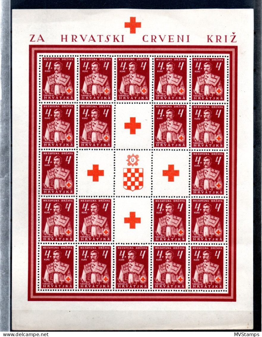 Croatia 1941 Old Sheet Red Cross Stamps (Michel 68 Klb) MNH (quality Gum See Picture) - Croacia