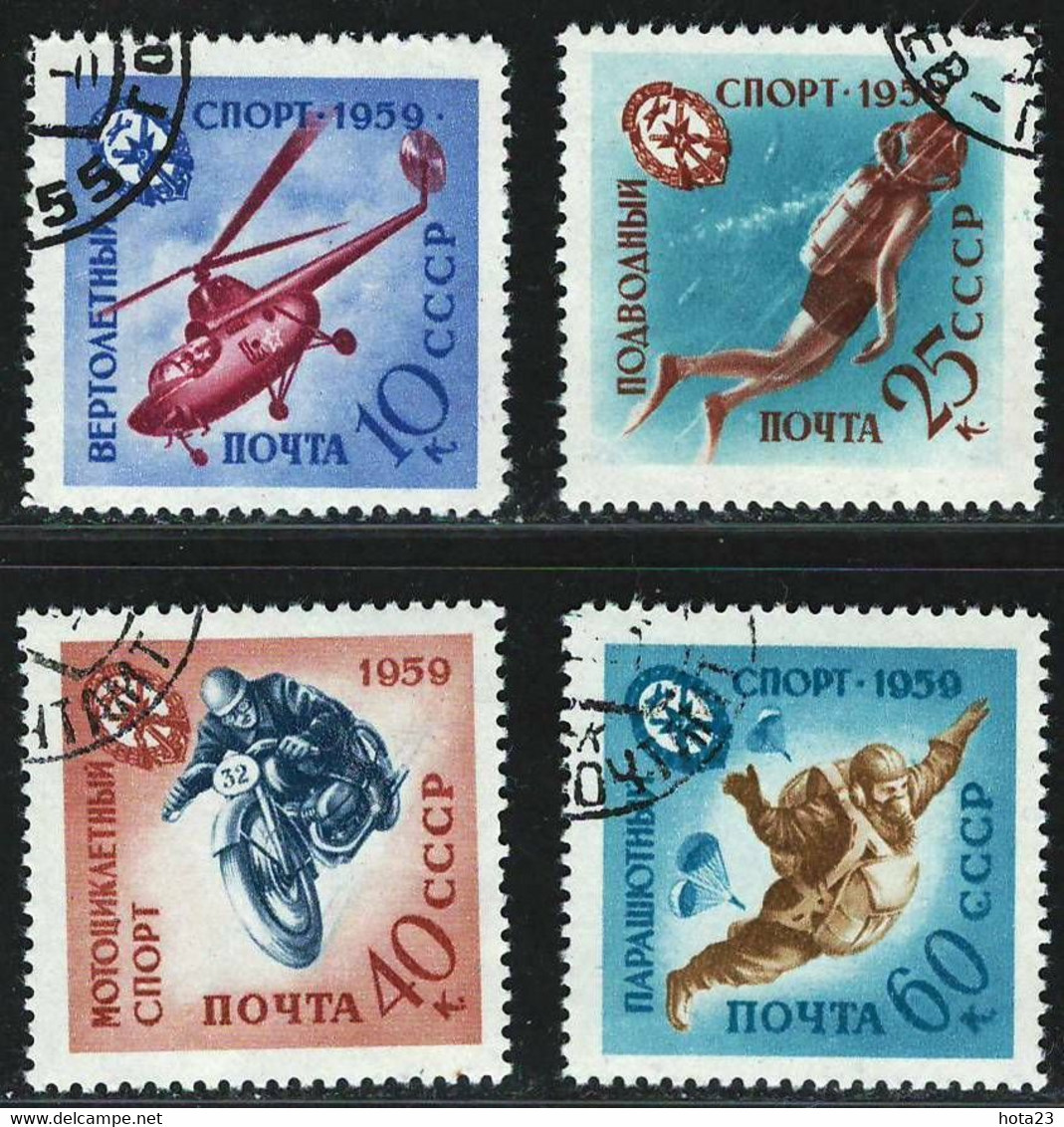 1959 Russia USSR Military Sport Games Avio Helikopter Motorcycles ,diver Used Stamp Set - Usati