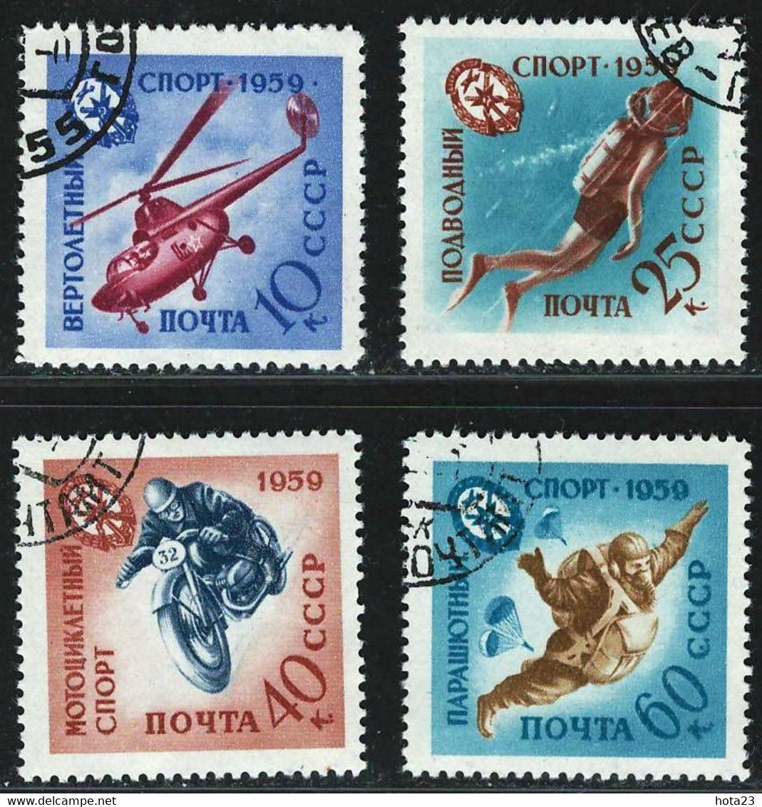 1959 Russia USSR Military Sport Games Avio Helikopter Motorcycles ,diver Used Stamp Set - Gebruikt