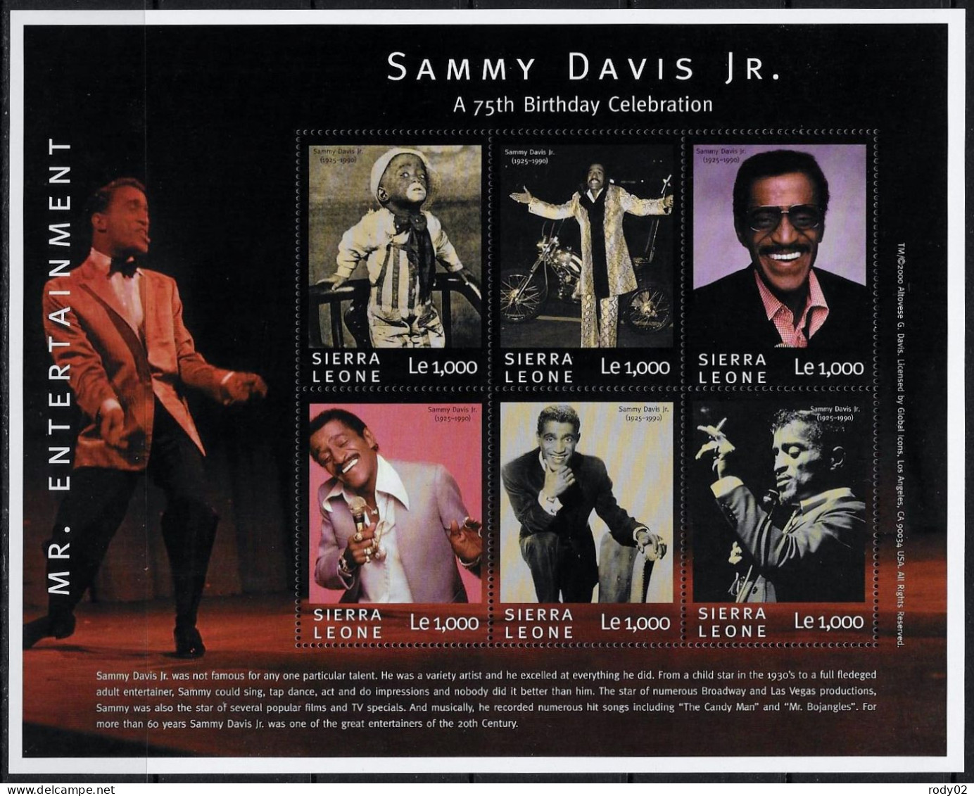 SIERRA LEONE - MUSIQUE- SAMMY DAVIS JR - N° 2861 A 2866 - NEUF** MNH - Chanteurs