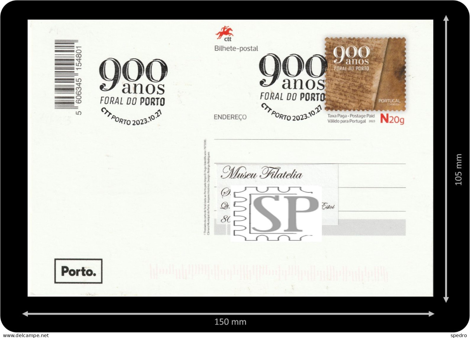 Portugal 2023 Bilhete Postal 900 Anos Da Carta De Foral Do Porto Inteiro Stationary Card - Postal Stationery