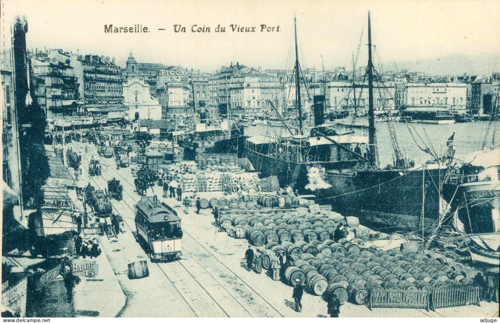 CPA - MARSEILLE -Un Coin Du Vieux Port Tramway, Animation - Ann.1900 Env. *2 Scans - Joliette, Hafenzone