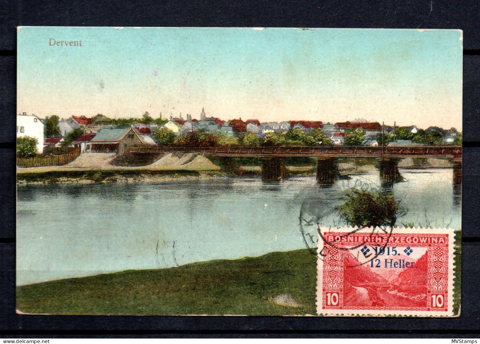 Bosnia Herzegovina (Austria) 1915 Old Stamp (Michel 92) Used On Illustrated Postcard Dervent - Bosnia And Herzegovina