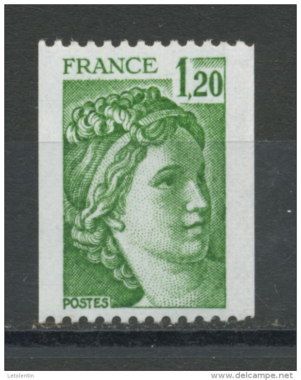 FRANCE -  1F20 Vert SABINE PRATIQUEMENT SANS PHOSPHO -  N° Yvert 2103a** N° ROUGE AU DOS - 1977-1981 Sabine De Gandon