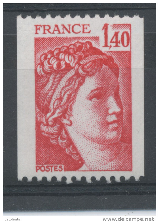 FRANCE -  1F40 Rouge SABINE N° ROUGE AU DOS -  N° Yvert 2104a** - 1977-1981 Sabine Of Gandon