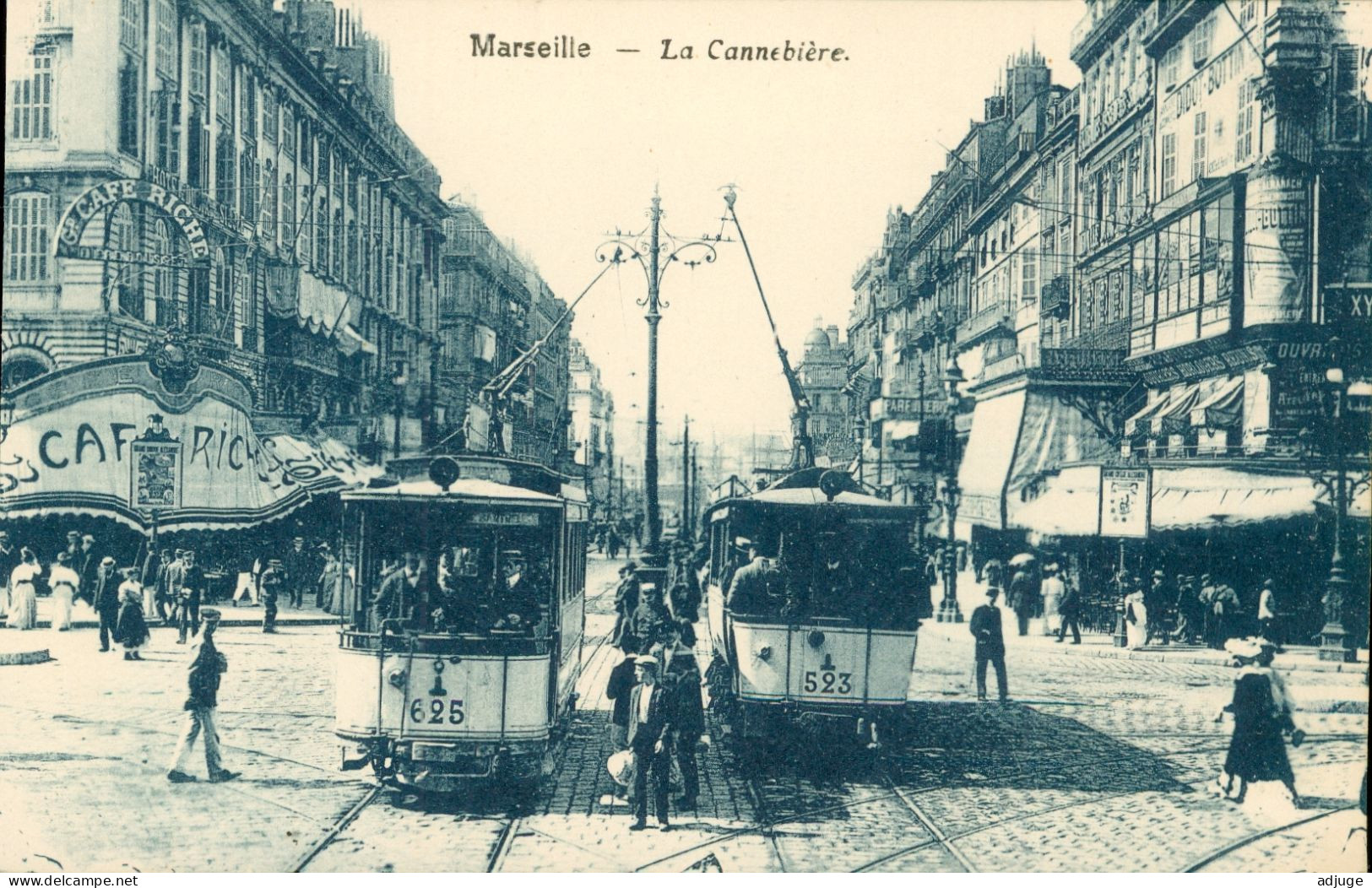 CPA - MARSEILLE -  La Cannebière, Animation, Tramways ** Ann.1900 Env. *2 Scans - Canebière, Centro