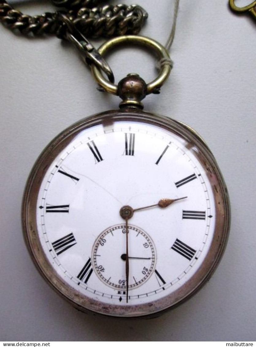 Orologio Da Tasca In Argento 835 Con Carica A Chiavetta Funzionate - Punzone Edimburgo - Periodo Fine '800 - Antike Uhren