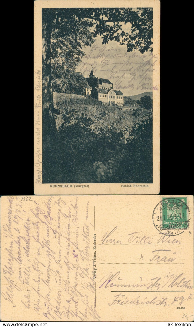 Ansichtskarte Gernsbach Schloss Eberstein (Fernansicht) 1925 - Gernsbach