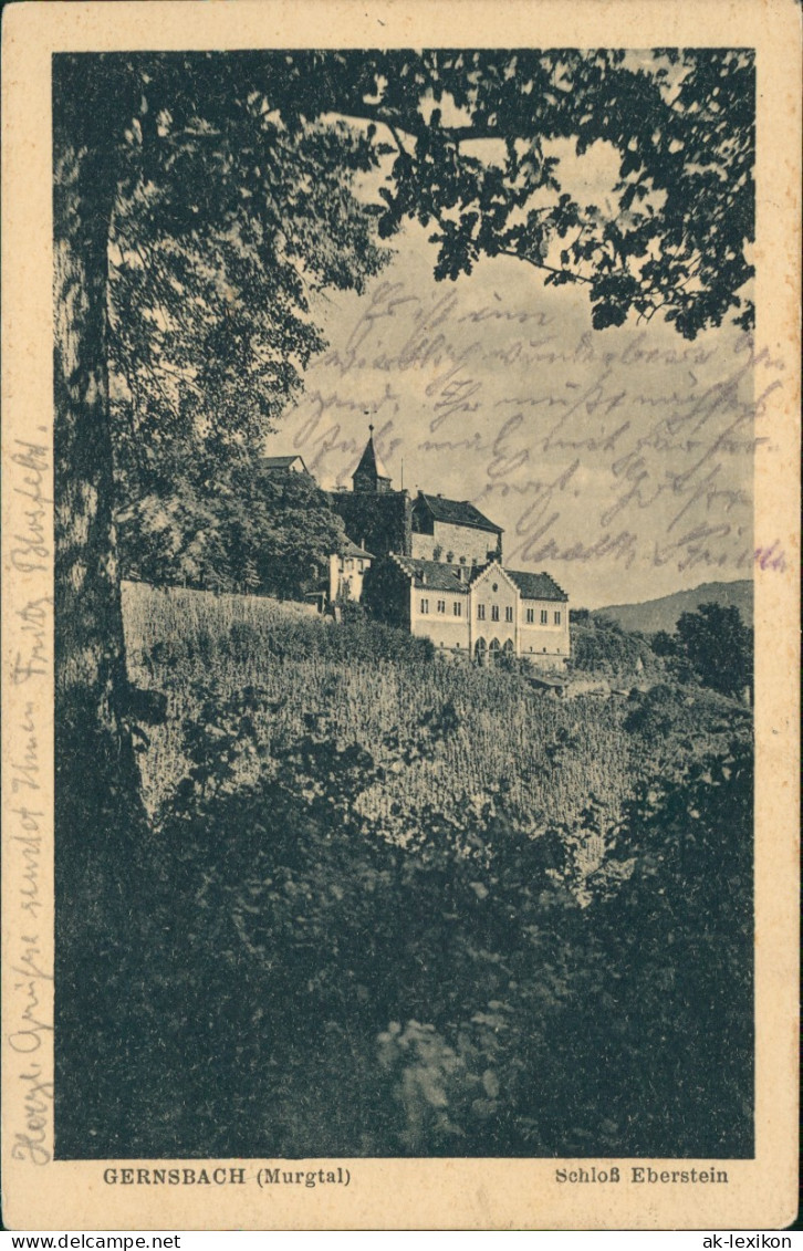 Ansichtskarte Gernsbach Schloss Eberstein (Fernansicht) 1925 - Gernsbach