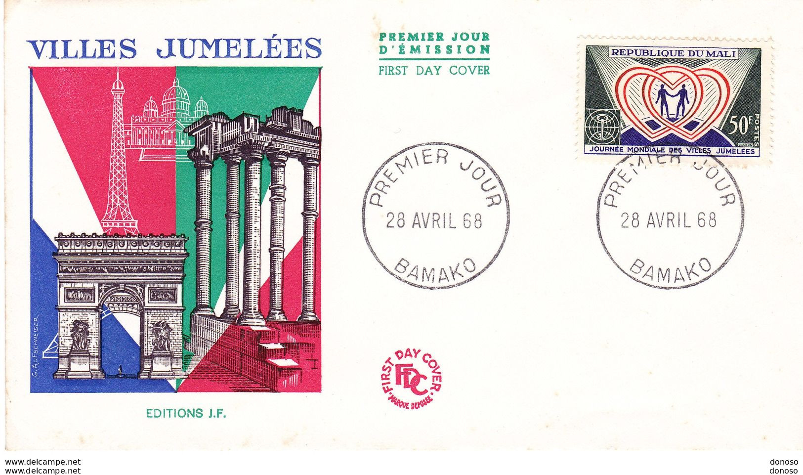 MALI 1968 FDC VILLES JUMELEES Yvert 109, Michel 163. - Malí (1959-...)