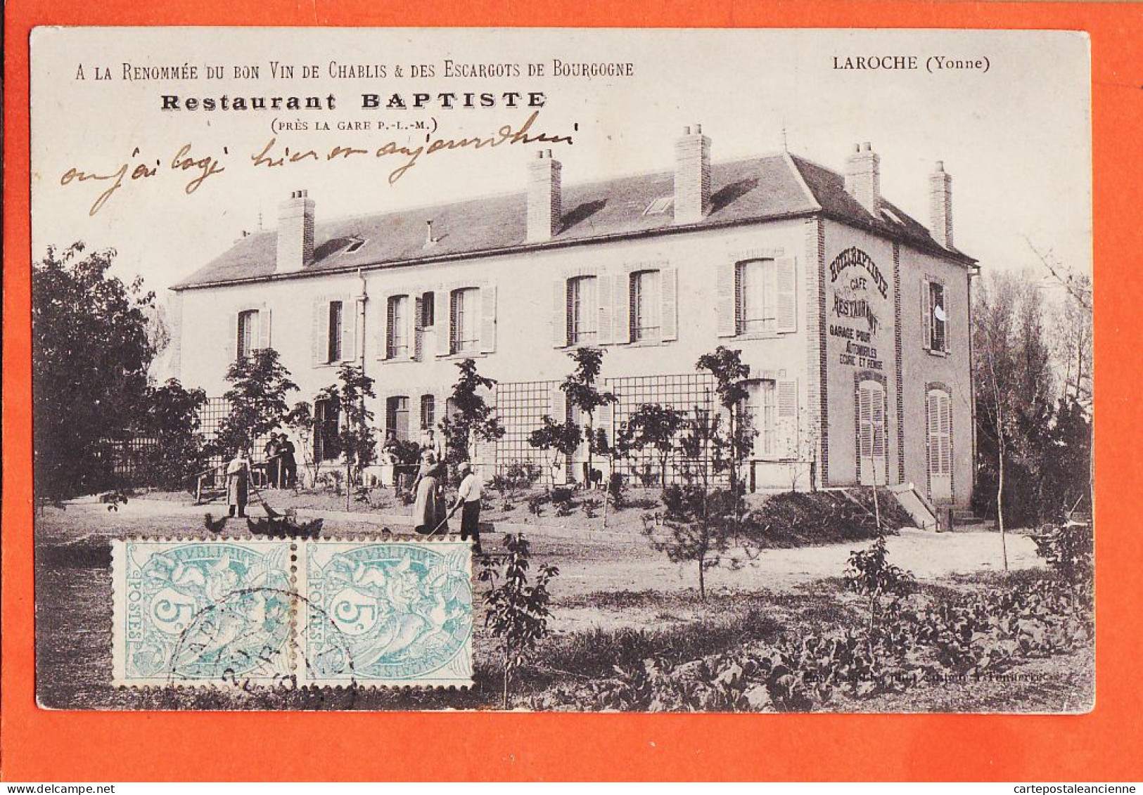 00170 / ⭐ ◉ ♥️ LAROCHE 89-Yonne Restaurant BAPTISTE Près GARE P.L.M Chablis Escargots1906 à SAGNAL Mairie St-Chamond - Laroche Saint Cydroine