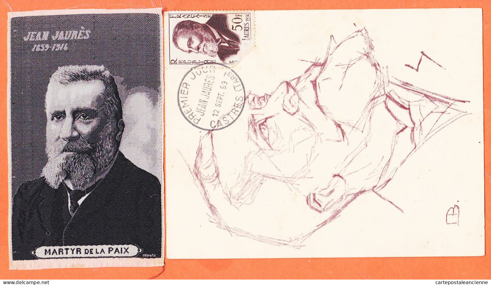 00360 ● JAURES Député SOCIALISTE Assassiné à PARIS 1859-1914 Apôtre PAIX + Portrait Tissé SOIE MARTYR 6,5x11-S.F.IO - Evenementen
