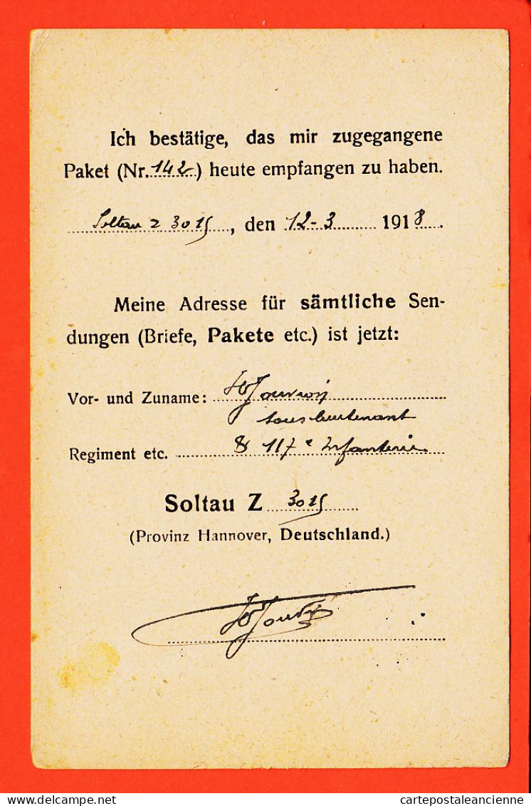 00415  /⭐ ◉  ♥️ Stalag SOLTAU Z Baracke 2 Kriegsgefangensendung 12-03-1918 Prisonnier S/Lieutenant JOUVION 117e Infant - Soltau