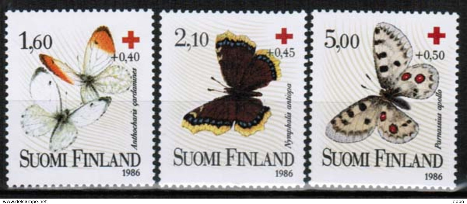 1986 Finland, Red Cross Butterflies Complete Set MNH **. - Nuevos