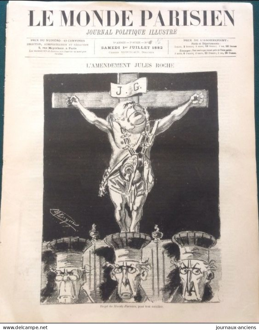 1882 Revue " LE MONDE PARISIEN " L'AMENDEMENT DE JULES ROCHE - FÊTE DU KHEDIVE - GREVY WILSON - FÊTE DE NEUILLY - Magazines - Before 1900