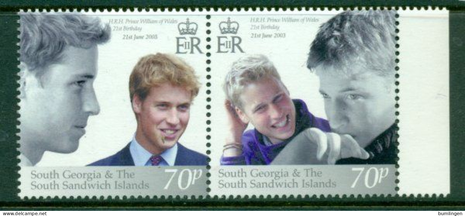 SOUTH GEORGIA & THE SOUTH SANDWICH ISLANDS 2003 Mi 362-63 Pair** 21st Anniversary Of Prince William [B703] - Familles Royales