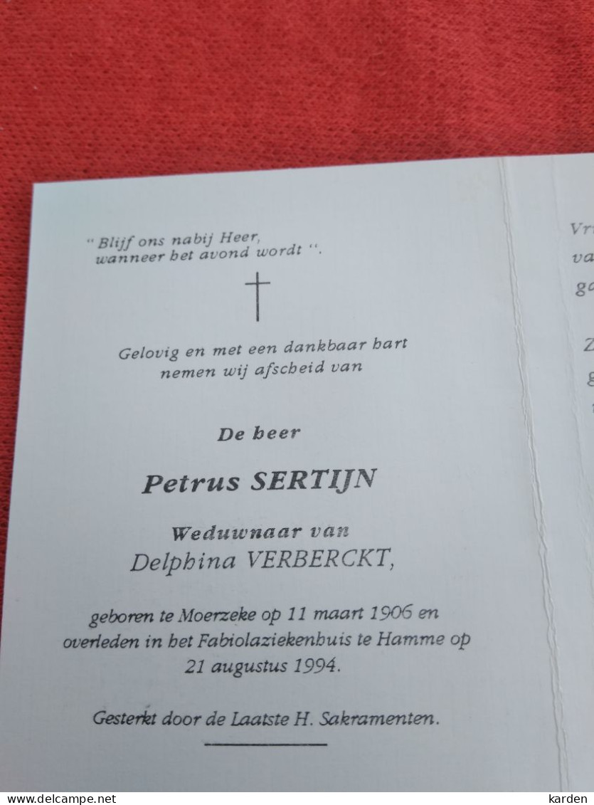 Doodsprentje Petrus Sertijn / Moerzeke 11/3/1906 Hamme 21/8/1994 ( Delphina Verberckt ) - Religion &  Esoterik
