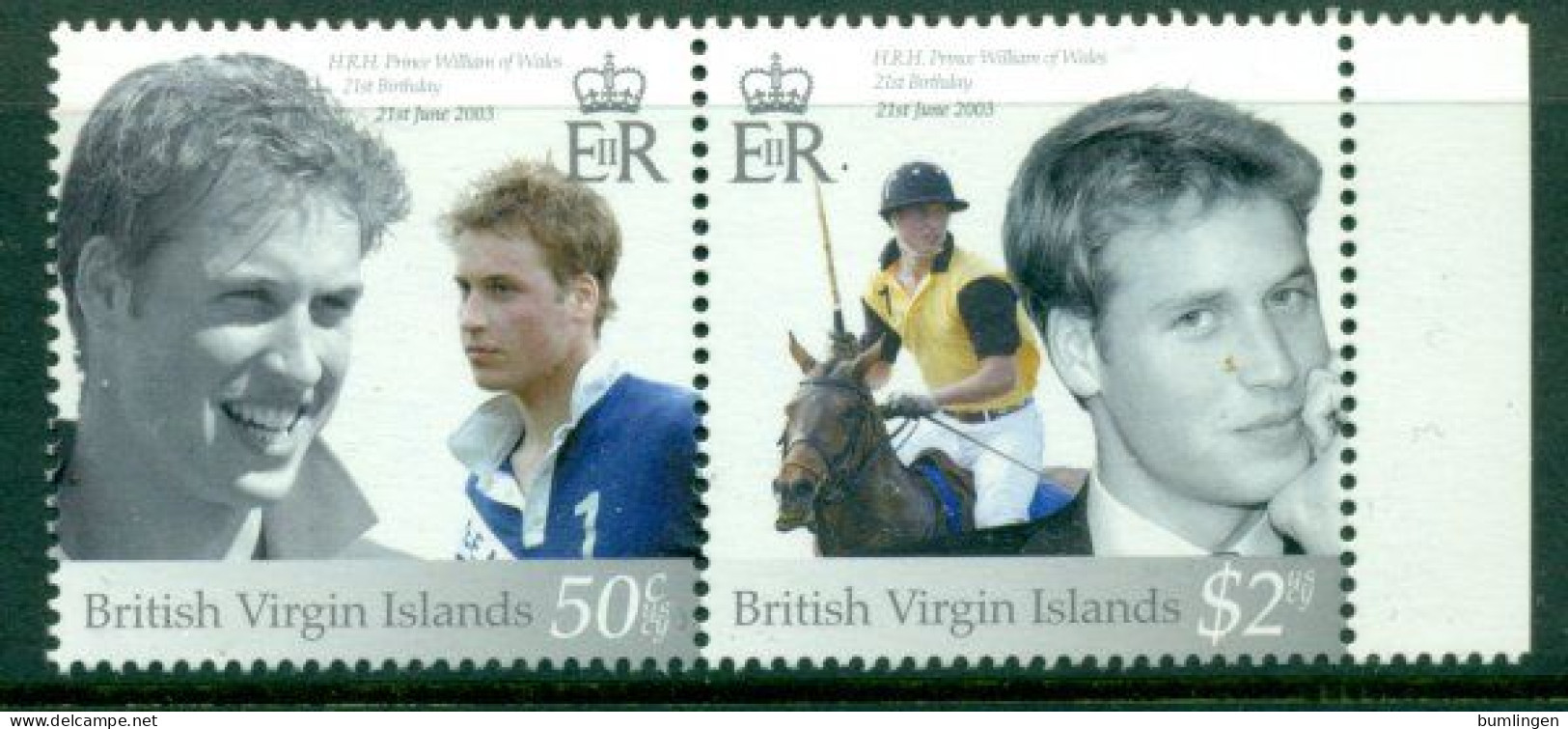 BRITISH VIRGIN ISLANDS 2003 Mi 1087-88 Pair** 21st Anniversary Of Prince William [B709] - Familles Royales