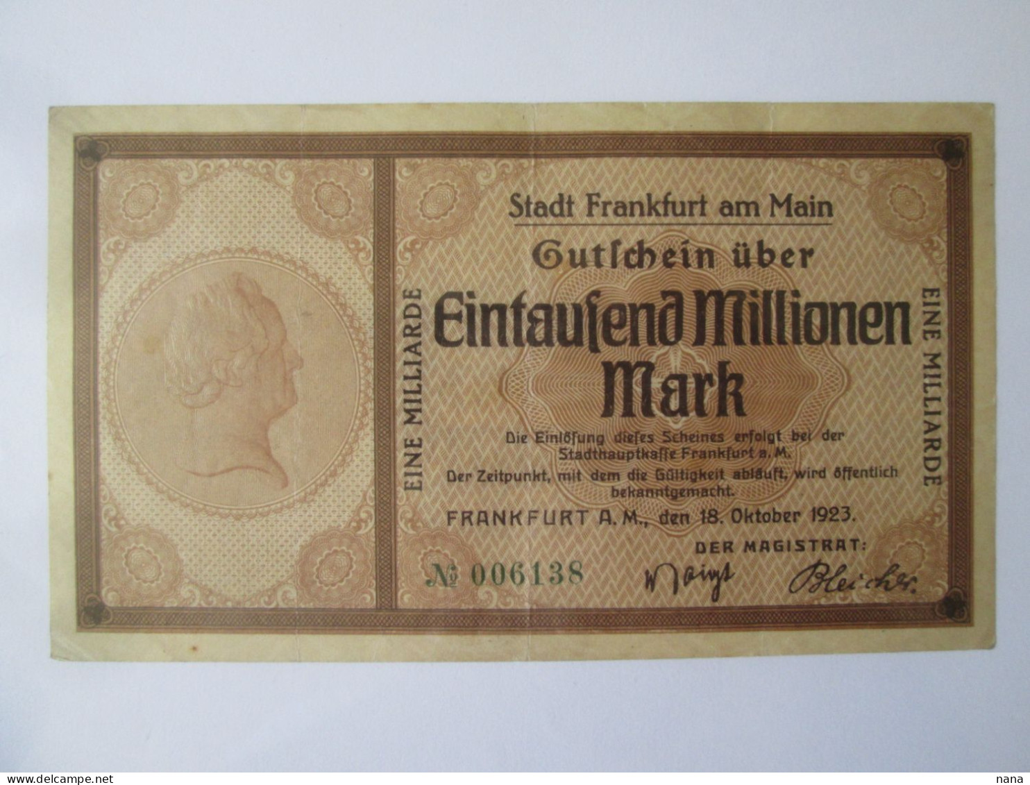 Germany 1000 Millionen/Million/Millions Mark 1923 Frankfurt - 1 Miljard Mark