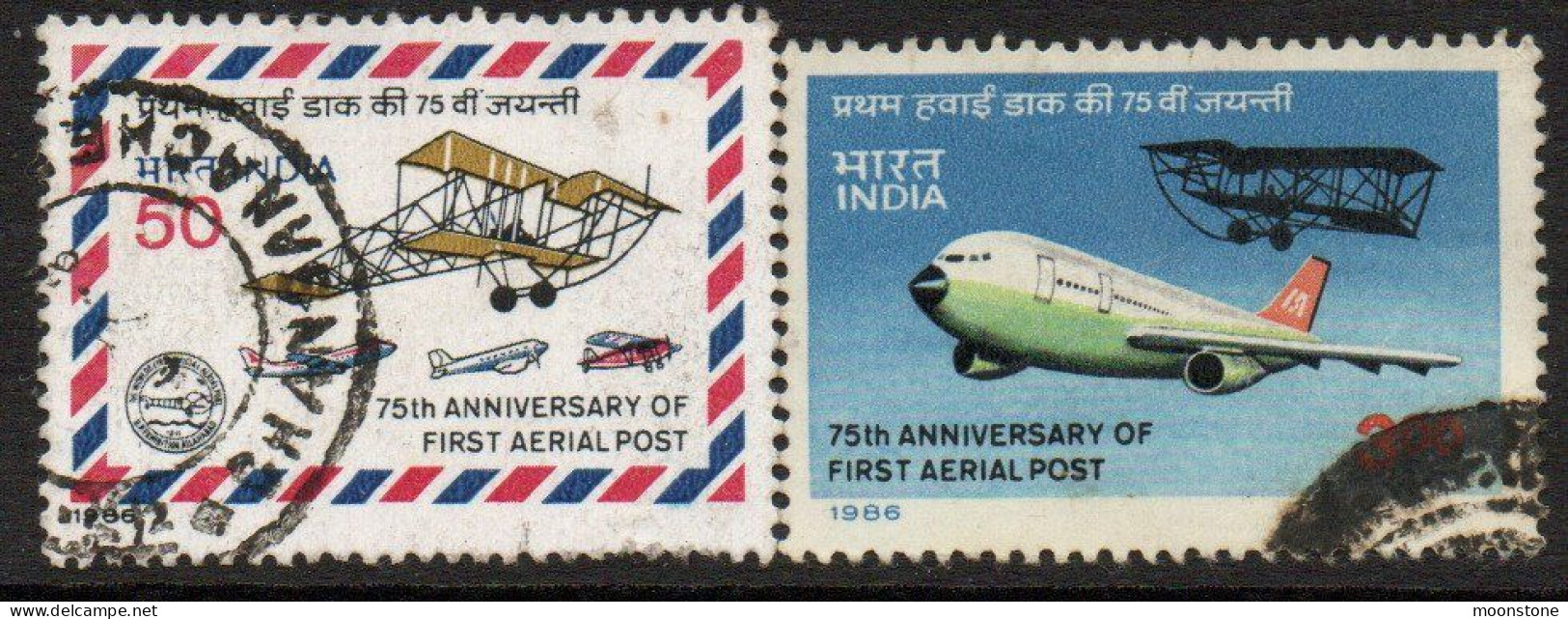 India 1986 75th Anniversary Of 1st Official Airmail Flight Set Of 2, Used , SG 1185/6 (E) - Gebruikt