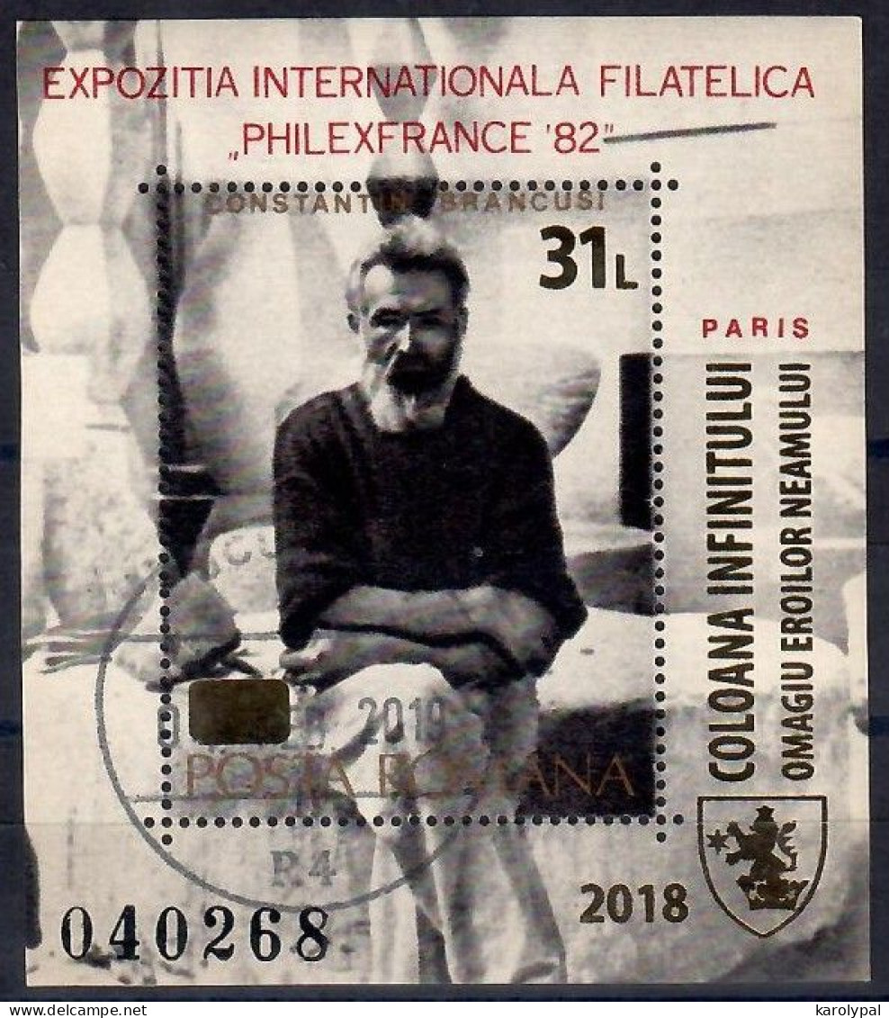 Romania, 2018 CTO, Mi.bl.  Nr. 724,         Constantin Brâncuși & Infinite Column - Oblitérés