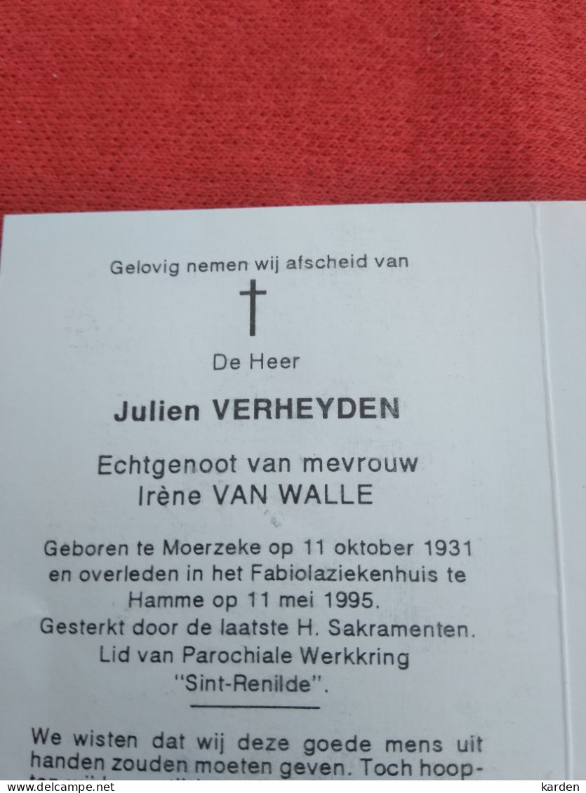 Doodsprentje Julien Verheyden / Moerzeke 11/10/1931 Hamme 11/5/1995 ( Irène Van Walle ) - Religion &  Esoterik