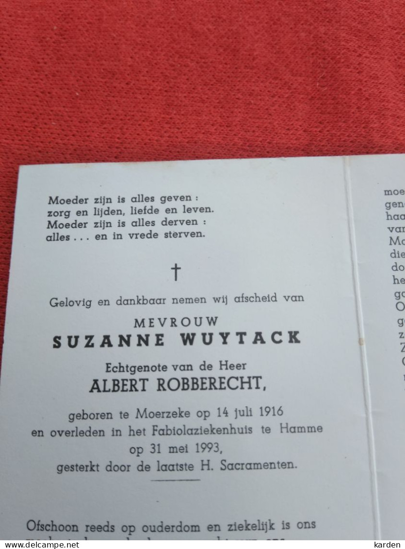 Doodsprentje Suzanne Wuytack / Moerzeke 14/7/1916 Hamme 31/3/1993 ( Albert Robberecht ) - Religión & Esoterismo