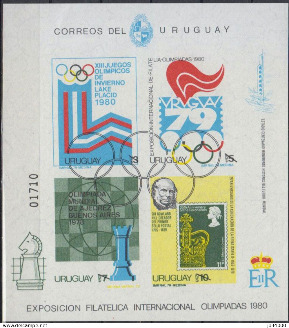 URUGUAY Echecs, Echec, Jeux Olympiques Lake Placid, Timbre Sur Timbre, Michel BF N°32 NON DENTELE** MNH. - Chess