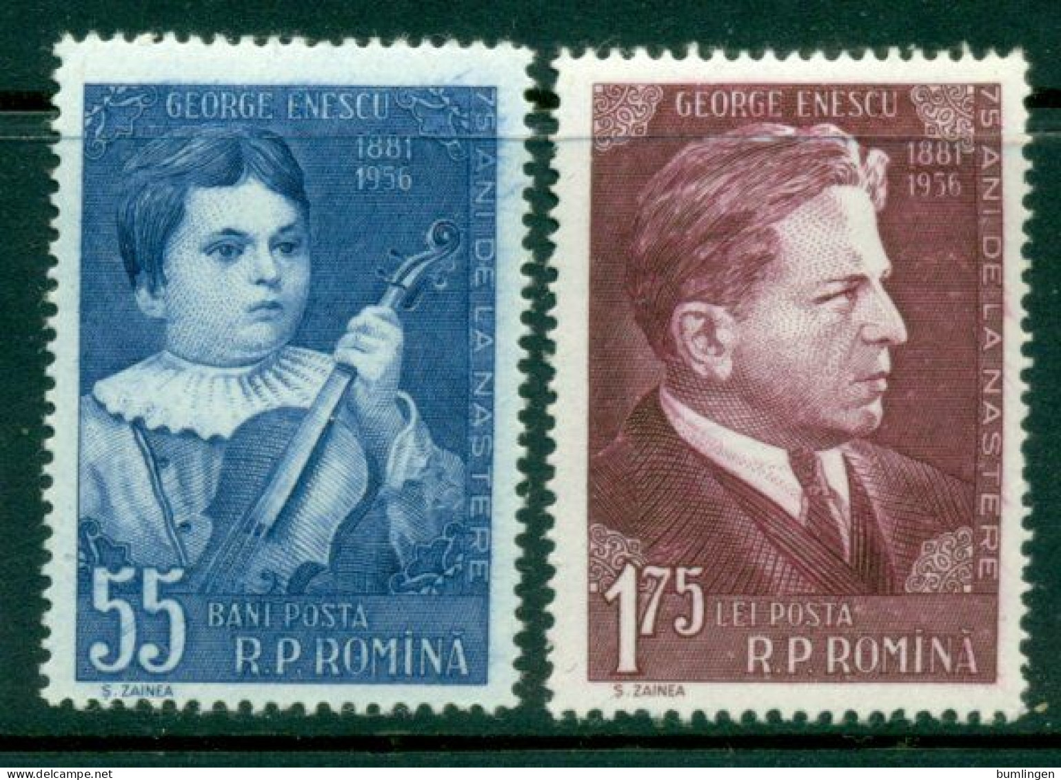 ROMANIA 1956 Mi 1630-31** 75th Anniversary Of The Birth Of George Enescu, Componist And Violinist [B725] - Musique