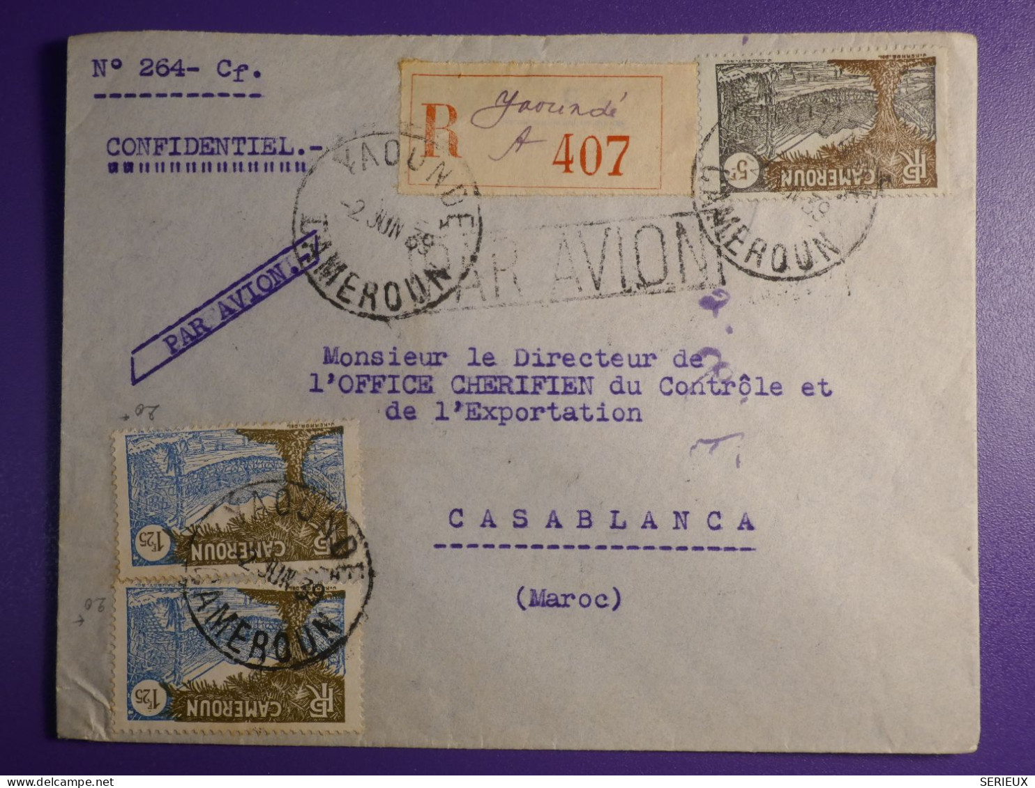 DN6 CAMEROUN BELLE LETTRE RARE CONFIDENTIEL  1939 A CASABLANCA  MAROC +2X  N° 145+ AFFRANCH. PLAISANT - Briefe U. Dokumente