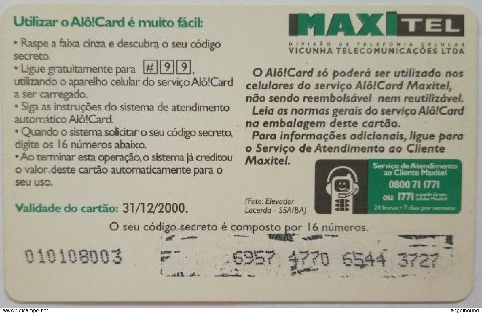 Brazil Maxitel 10 Reais - Alo Card - Brasile