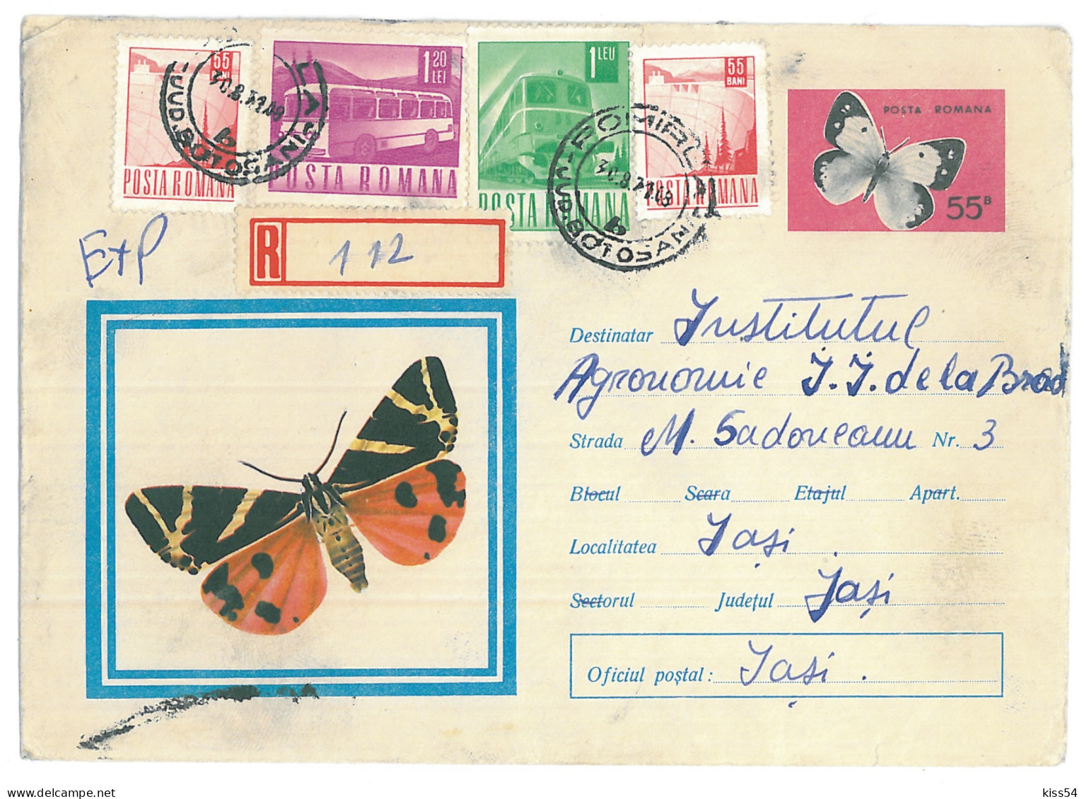 IP 71 - 0477 BUTTERFLY - Registered Stationery - Used - 1971 - Postal Stationery