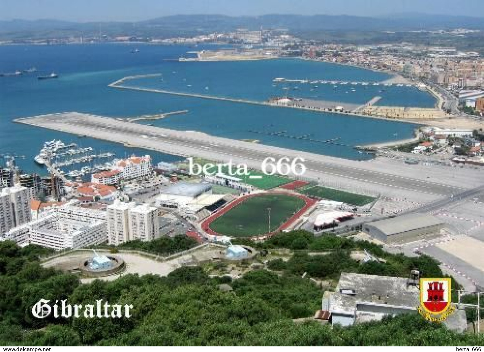 Gibraltar Aerial View Runway And Stadium New Postcard - Gibilterra