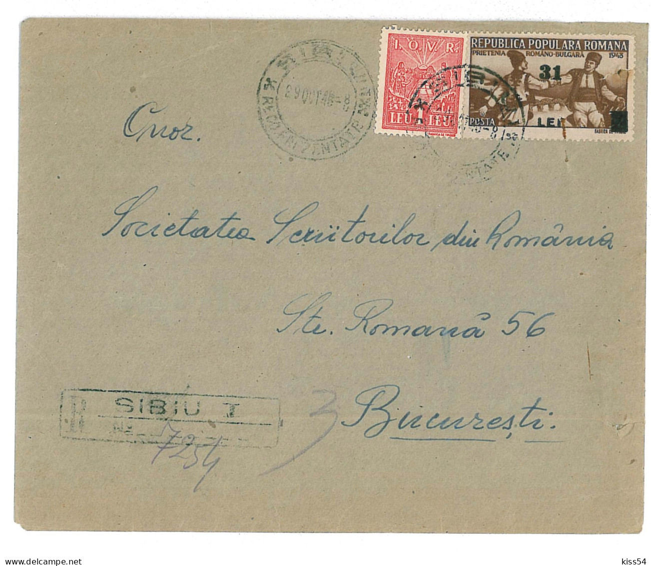 CIP 19 - 188-a SIBIU - REGISTERED Cover - Used - 1946 - Cartas & Documentos