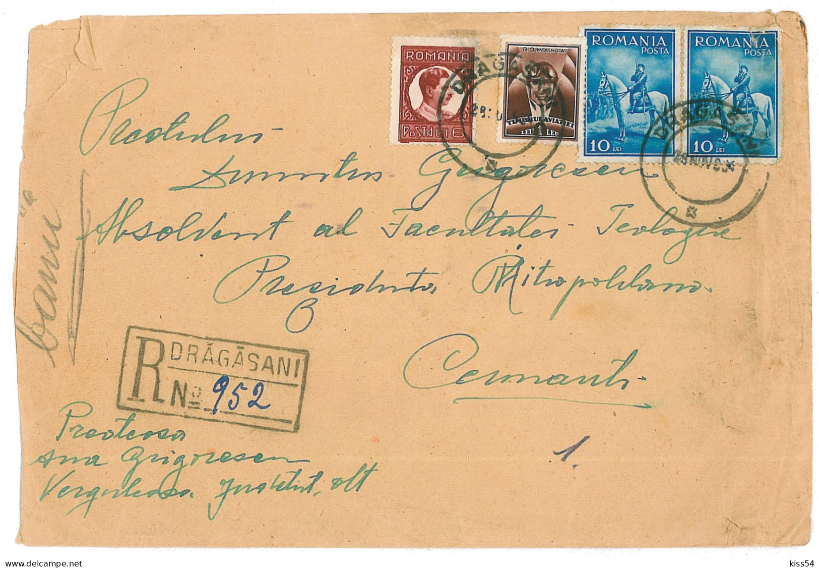 CIP 19 - 192-a DRAGASANI - CERNAUTI - REGISTERED Cover - Used - 1934 - Lettres & Documents
