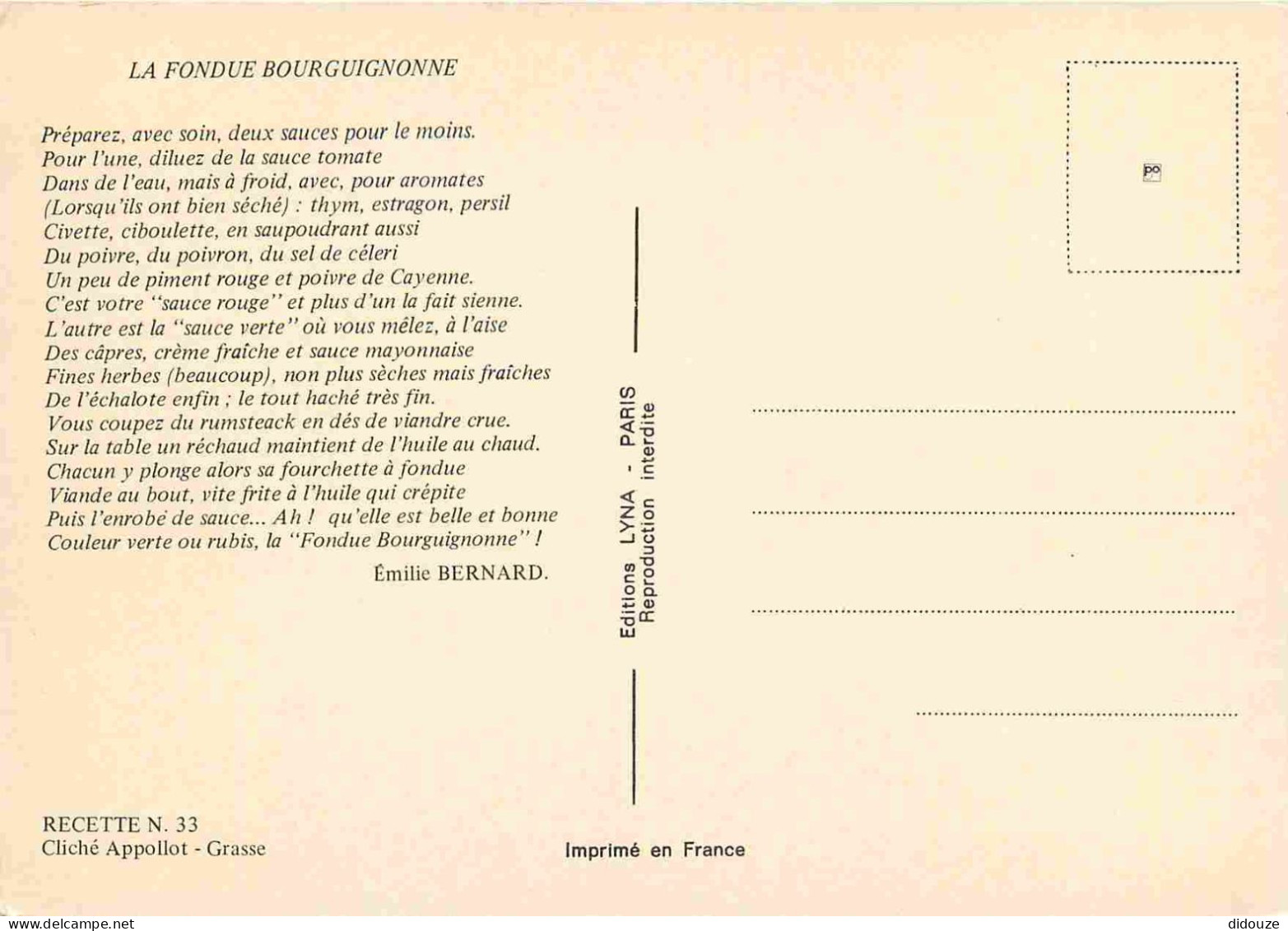 Recettes De Cuisine - Fondue Bourguignonne - Gastronomie - CPM - Voir Scans Recto-Verso - Recepten (kook)