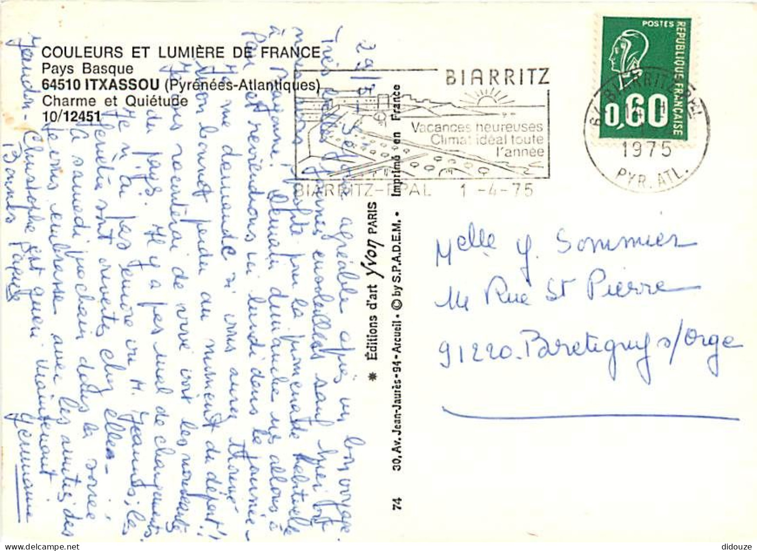 64 - Itxassou - L'Eglise - Fleurs - Flamme Postale De Biarritz - CPM - Voir Scans Recto-Verso - Itxassou