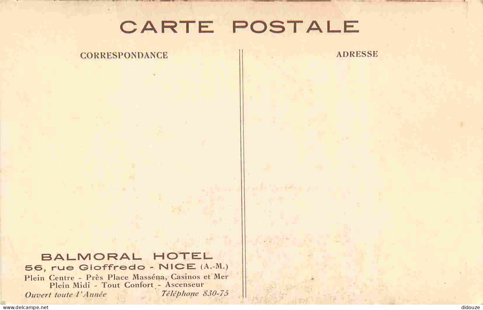 06 - Nice - Balmoral Hotel - CPA - Voir Scans Recto-Verso - Cafés, Hôtels, Restaurants