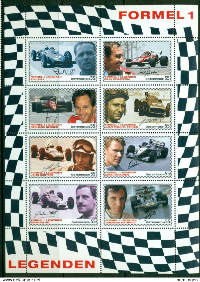 AUSTRIA 2007 Mi 2654-61 Mini Sheet** Motor Sport – Formula 1 Legends [B741] - Auto's