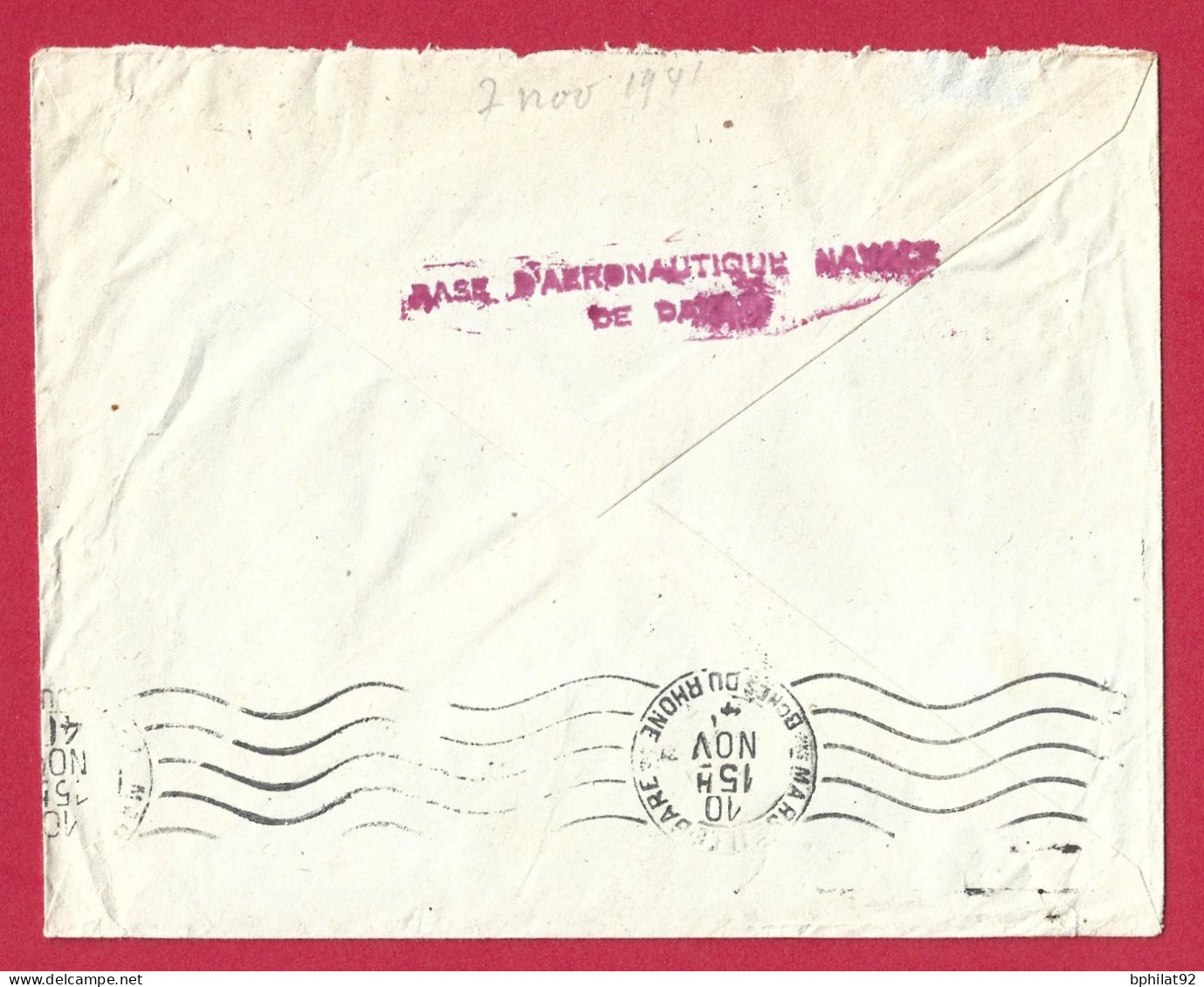 !!! SÉNÉGAL, LETTRE EN FRANCHISE PAR AVION DE DAKAR POUR LA FRANCE DE 1941, CACHET MARINE EN AOF - Storia Postale