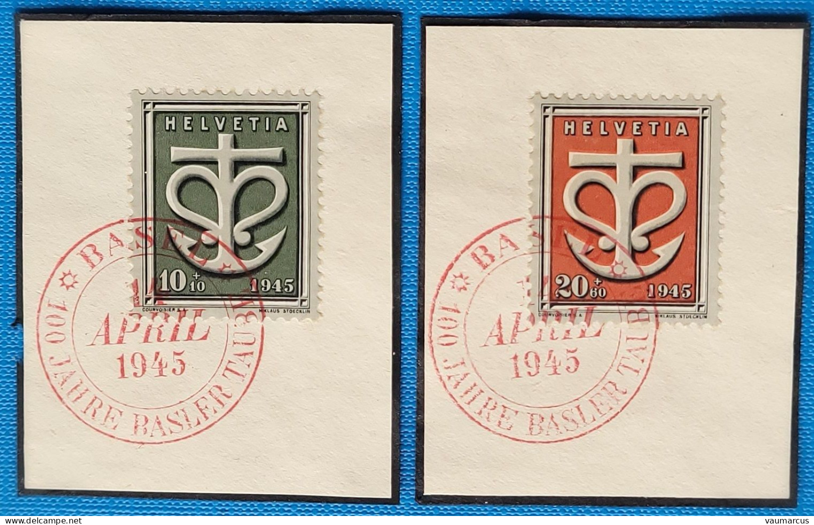 1945 Zu W 19-20 / Mi 443-444 / YT 403-404 Obl. BASEL 14.4.45 SBK 12 CHF Voir Description - Used Stamps