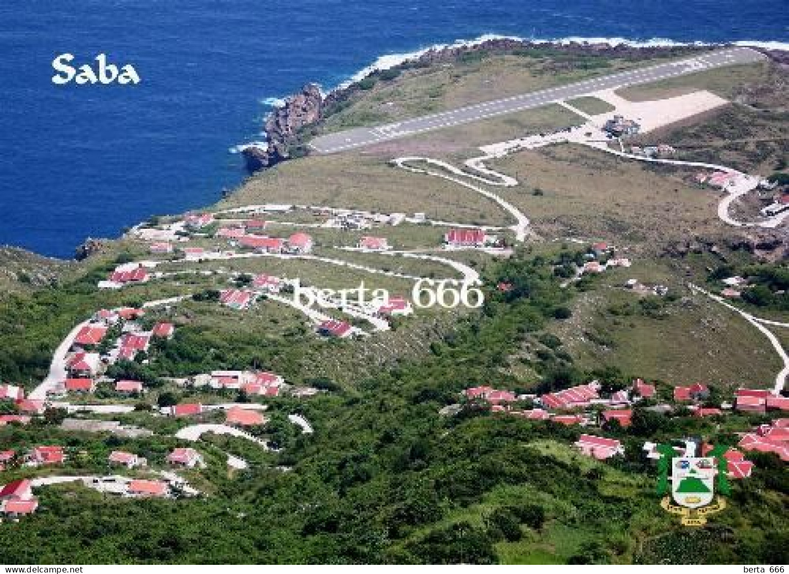 Saba Island Aerial View Runway New Postcard - Saba